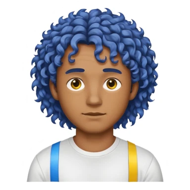 Make me an emoji that has a guy with a white shirt and yellow tape around the shirt with brown and blue spots hair make the hair curly make the yellow tape go around it sticker