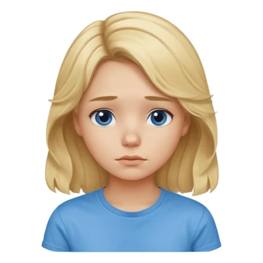 Sad blond girl with light weavy hair with a blue shirt but we can see only her face and neck and the top of the t shirt, no whole body sticker