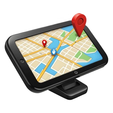 apple style emoji of a small navigation device with a screen showing a street map and a direction arrow, stylized sticker