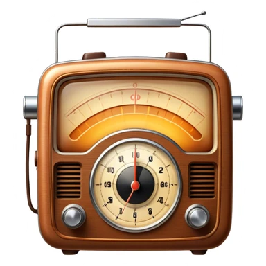 A photorealistic icon featuring an old-fashioned radio with a vintage dial, radio waves emanating from it, and a warm, glowing light. The design includes detailed textures, soft lighting, and nostalgic elements, symbolizing the love for radio broadcasting and music. Transparent background. sticker