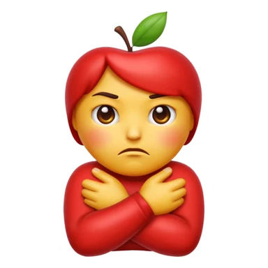 emoji style apple, a pouting emoji with a displeased expression and crossed arms sticker