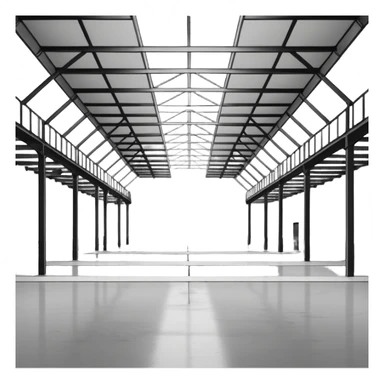 a 2d warehouse in black and white for a report sticker