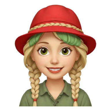 messy green clay mask and red tourist hat blond braided woman big eyes smiling sticker