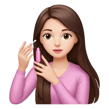 White girl with long brunette hair girl getting her nails done sticker