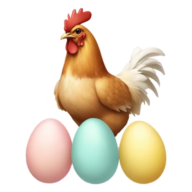 Beautiful chicken with pastel eggs beside it sticker