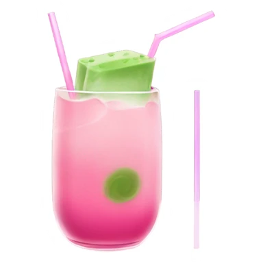 Matcha and pink drink in rounded glass with ice and glass straw that folds towards you sticker