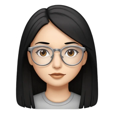 Cabelo preto liso olhos castanho cor da pele prata óculos mulher cabelos compridos sticker