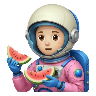 Neon pink and blue spaceman eating melon looking suspicious sticker