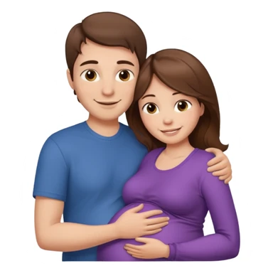 

"Men with short brown hair and fair skin hugging a pregnant woman with long brown hair and fair skin, smiling."

 sticker