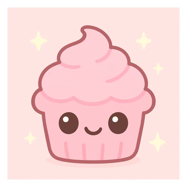 pink cupcake with a happy expression, kawaii style sticker