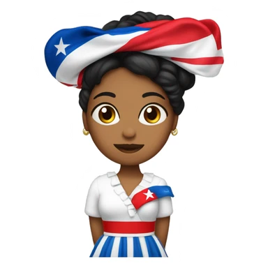 Mujer con vestido echo de la bandera cubana, pelo negro y corto y piel blanca, con un pañuelo rojo en la cabeza sticker