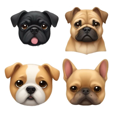 A black pug a chow chow and a fawn french bulldog sticker