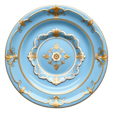 vintage rococo highly detailed pale blue plate sticker