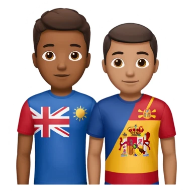 2 male Best buds , one in showing Philipine flag tshirt, one is Spain, in UK flag background sticker