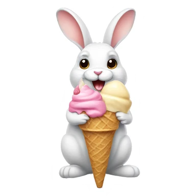 rabbit with ribbon eating ice cream sticker