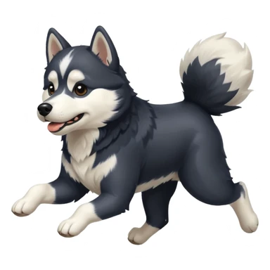a black and white husky dog running towards the left sticker