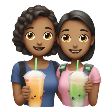 Two girls drinking boba tea sticker