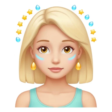 calm woman sleeping or relaxing with glowing skin, gentle sparkles around face, pastel colors, emoji style, symbolizes natural skin regeneration and recovery sticker