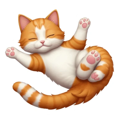 ginger and white small cat eyes closed lying down upside down with paws stretched out straight in different directions sticker