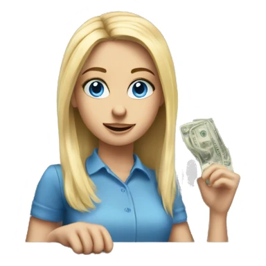 blue-eyed blonde girl paying at the cash register sticker