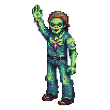isometric zombie with one arm raised in the air sticker