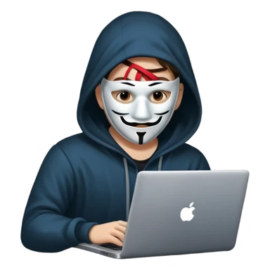hacker with mask using laptop sticker