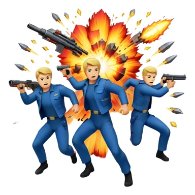 Icon for Action Movies Collage: Collage of iconic action movie elements, including explosions, a hero with weapons, a high-speed chase, and dramatic fight scenes. The design should be dynamic, colorful, and full of energy, capturing the essence of action films. Transparent background. sticker