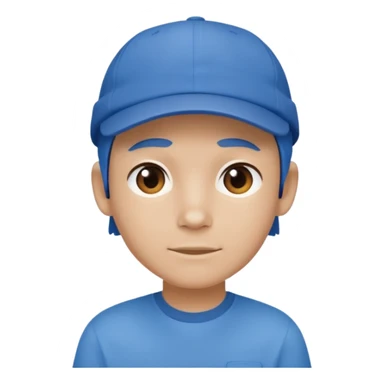 This is a cartoon-style avatar wearing a blue cap and a matching blue shirt, with a neutral expression. sticker