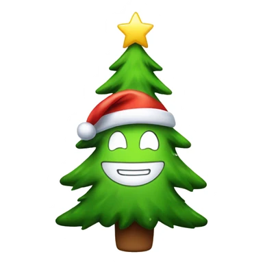 Happy christmas tree character with santa hat and anime smile sticker