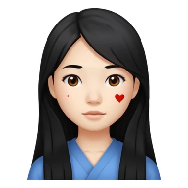 Asian girl with length black hair with facial redness acne and rosacea sticker