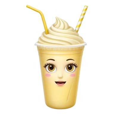 banana milkshake in a take-out cup with glassess and long lashes sticker