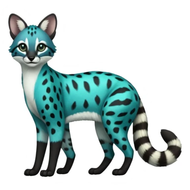 Cobalt-Blue green turquoise black white genet-civet-serval-furret-Noibat-caracal-fusion-hybrid-creature (full body) sticker