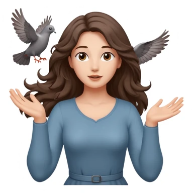 woman open arms looking at a flying pigeon sticker