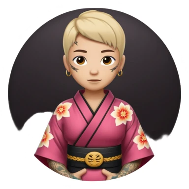 kimono with tatooed, half body to belt sticker