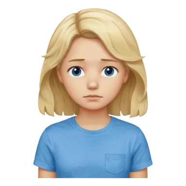 Sad blond girl with light weavy hair with a blue shirt but we can see only her face and neck and the top of the t shirt, no whole body sticker