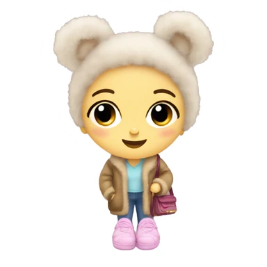girl in fluffy animal slippers and cross body bag sticker