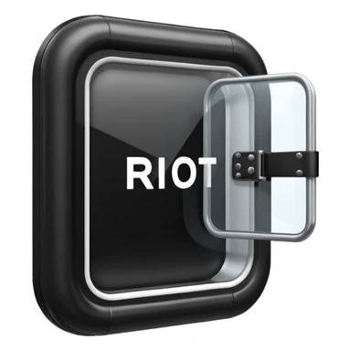 riot shield black with white RCR text and glass viewing window sticker