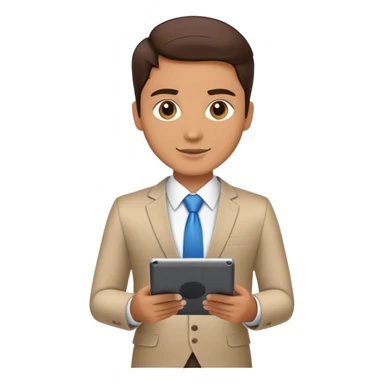 business executive confidently, holding a digital tablet or folder. The character wears smart business attire sticker