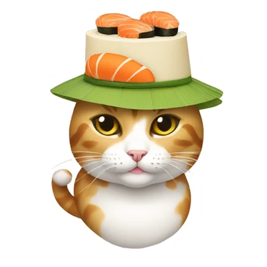 Cat wearing a sushi hat sticker