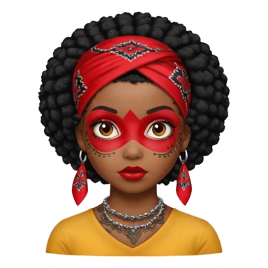 black afro hair with red head bandana and lots of face tattoo black skin girl sticker