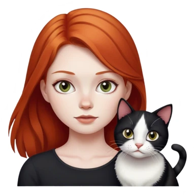 red headed girl with black and white cat  sticker