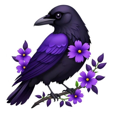 Raven with purple flowers sticker