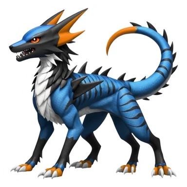 4-legged, digitigrade, clawed, furry finned sharp, cool, badass, angry, edgy Sergal-Sharpedo-Houndoom-Garchomp-Nargacuga-Silvally-Vaporeon-fusion-hybrid-creature, full body sticker