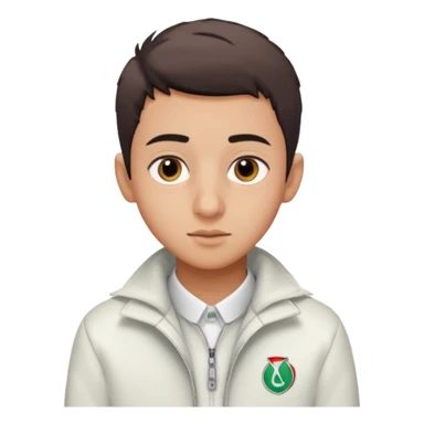 algerian teenage boy with very short gradient hair, brown eyes and long lashes, big nose and he is wear a white jacket sticker