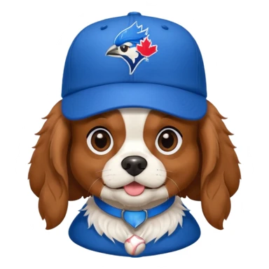 king charles cavalier wearing bluejays baseball hat sticker