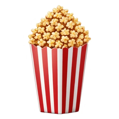 minimalist caramel popcorn in a red and white vertically striped package, golden brown caramel-covered popcorn, no text on package, only red and white stripes, glossy iOS emoji style sticker