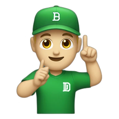 white male emoji waving wearing a green baseball hat with undefeated logo on the hat and wearing black Tshirt sticker