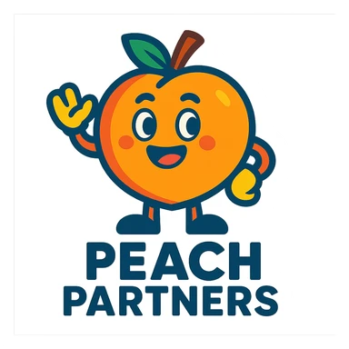 friendly peach mascot for 'Peach Partners' logo, vibrant toon style, vibrant colors, cheerful expression sticker