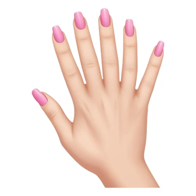  pink  close-up of a human hand with exactly five fingers, beautifully manicured nails, glossy pink nail polish, elegant nail shape, soft lighting, realistic style, isolated on transparent background" sticker