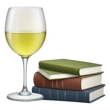 a glass of white wine and a stack of books sticker